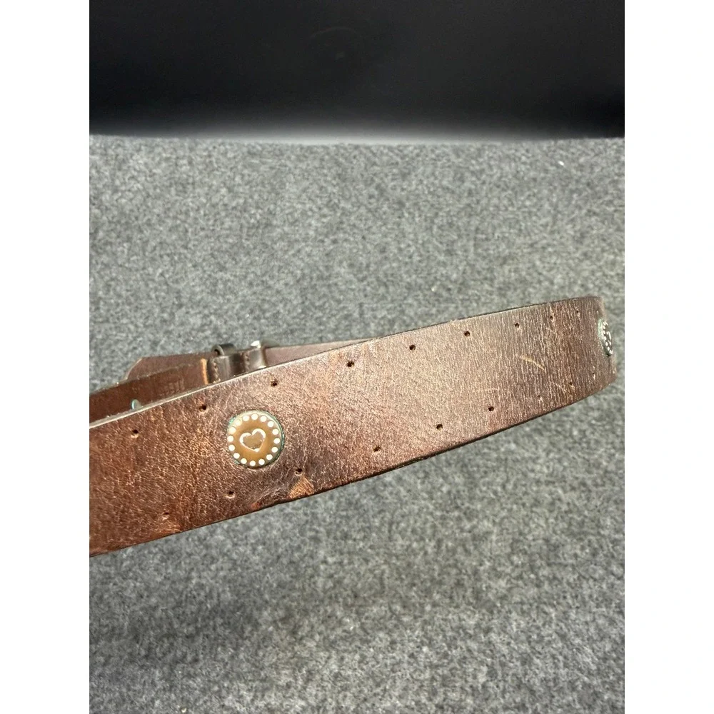 Kids Brown Genuine Italian Leather Western Heart Stud Belt Size M Made in USA